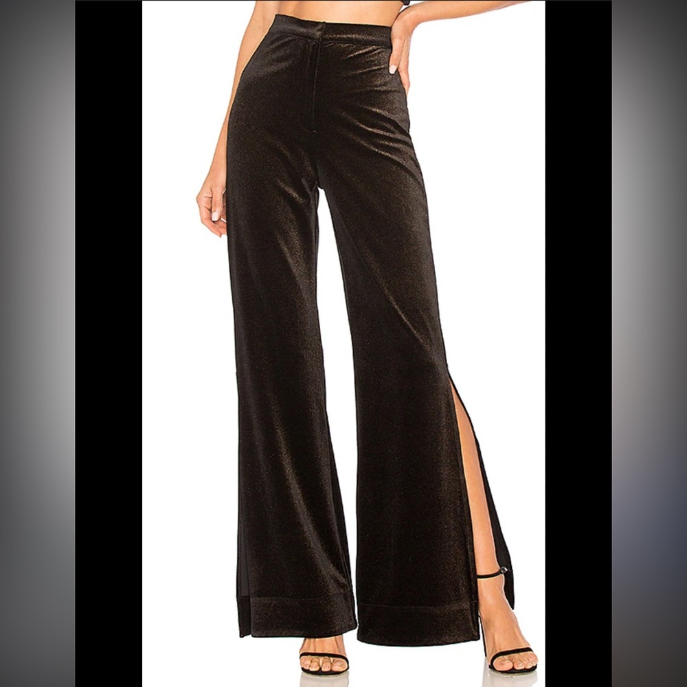 Ale by Alessandra x Revolve Aitana Pant Velvet Side Slit Wide Leg Gold Glitter S